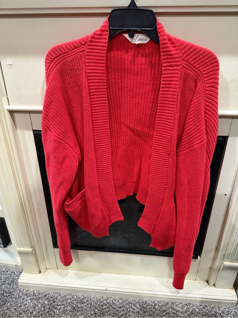 Open-Front Red Knit Cardigan Sweater